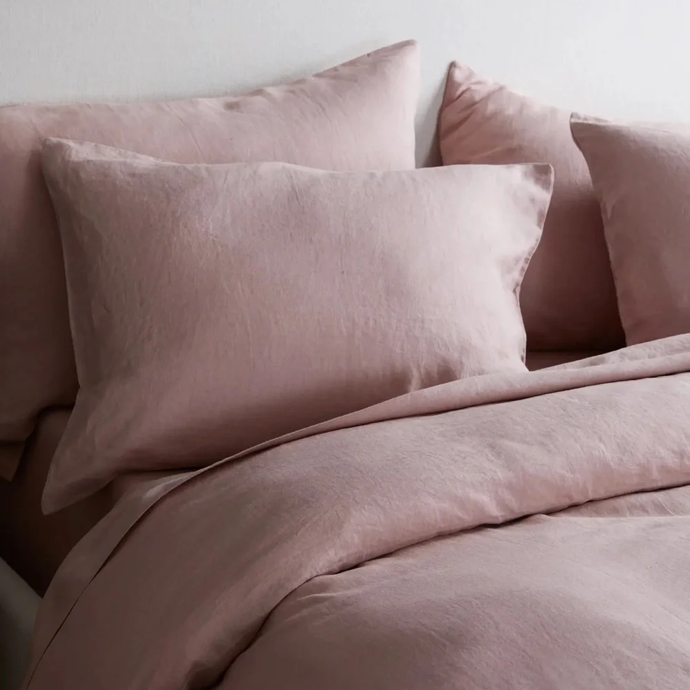 New Quince European Linen Duvet Cover Set Full/Queen Dusty Mauve MSRP $194